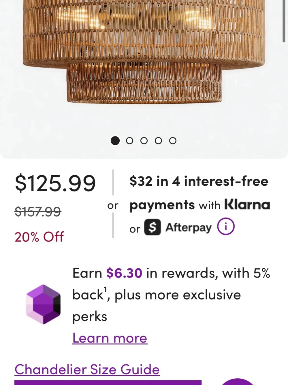 EVERLY QUINN NWT 4-light Boho Rattan Chandelier Light Fixture, 17.7